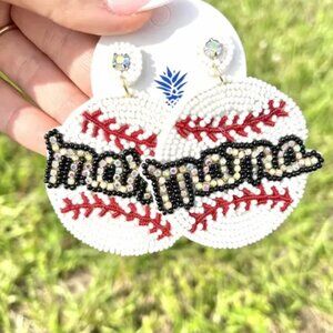 Rhinestone Seed Bead Baseball MAMA Mom Earrings BRAND NEW